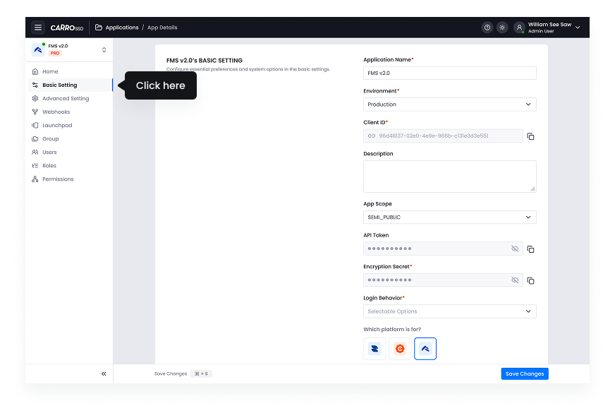 SSO Dashboard - Basic Settings