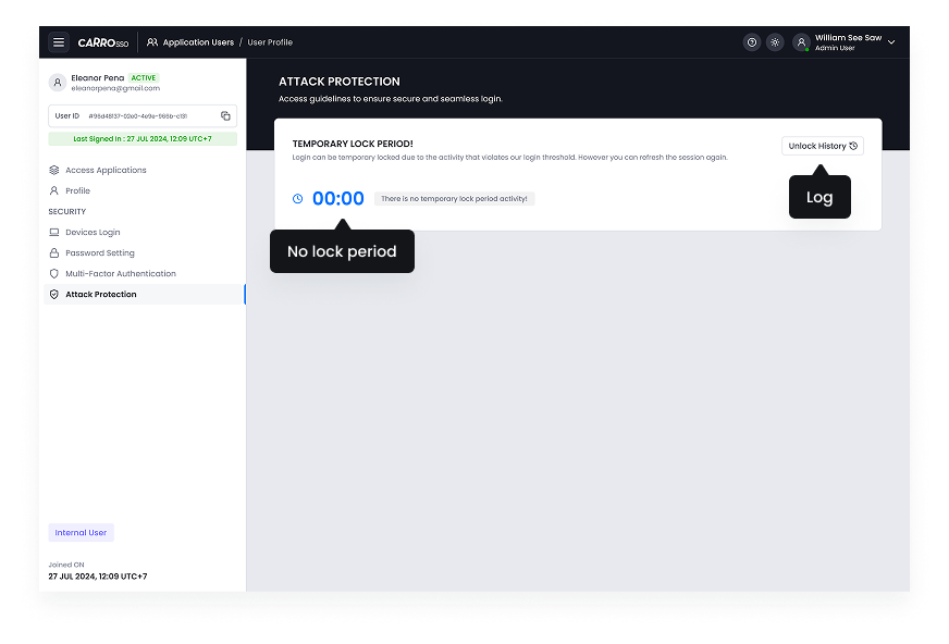 SSO Dashboard - No Lock Period