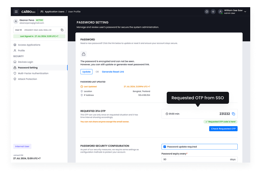 SSO Dashboard - Requested OTP