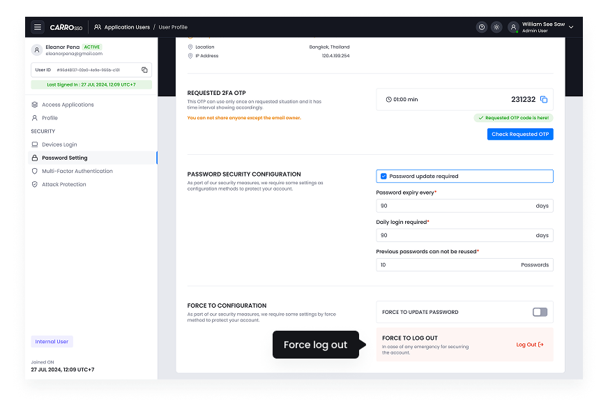SSO Dashboard - Force
Logout
