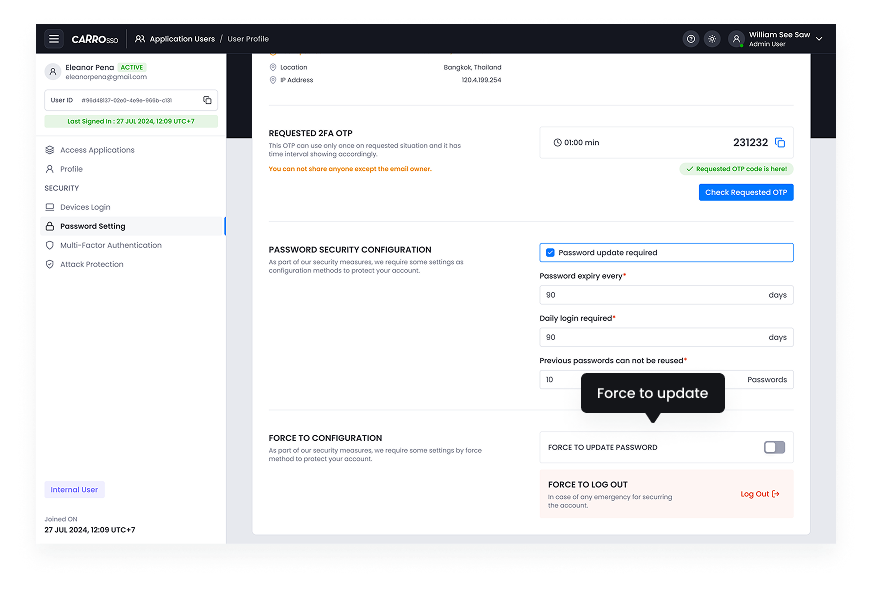 SSO Dashboard - Force to Update
Password