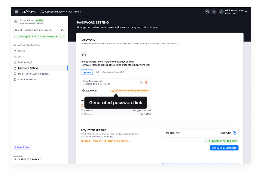 SSO Dashboard - Generated Password
Link